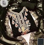 Black Jorjet With Embroidery And Stone Work 4 Pics