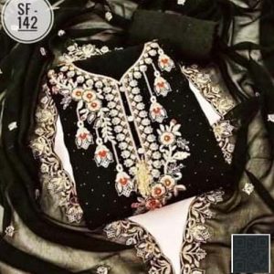 Black Jorjet With Embroidery And Stone Work 4 Pics