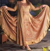 China Lilen with Screen Print and Stone  Work Readymade Anarkoli