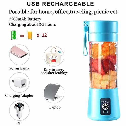 Portable Blender, Personal Mini Bottle Travel Electric Smoothie Blender Maker Fruit Juicer Cup, with 13oz Bottles